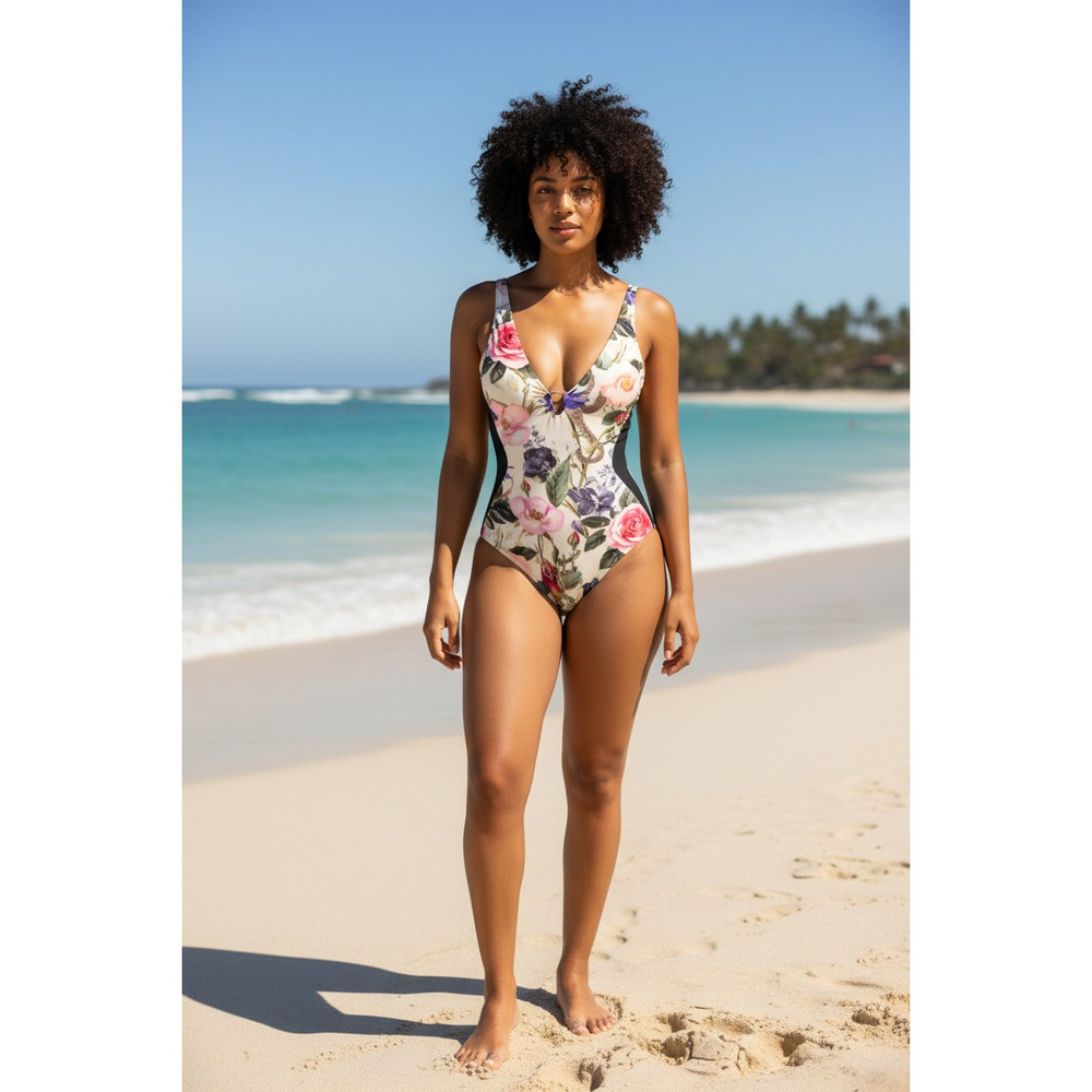 TA3 Plungey Triangle Contour Rose One Piece Swimsuit Large NWT